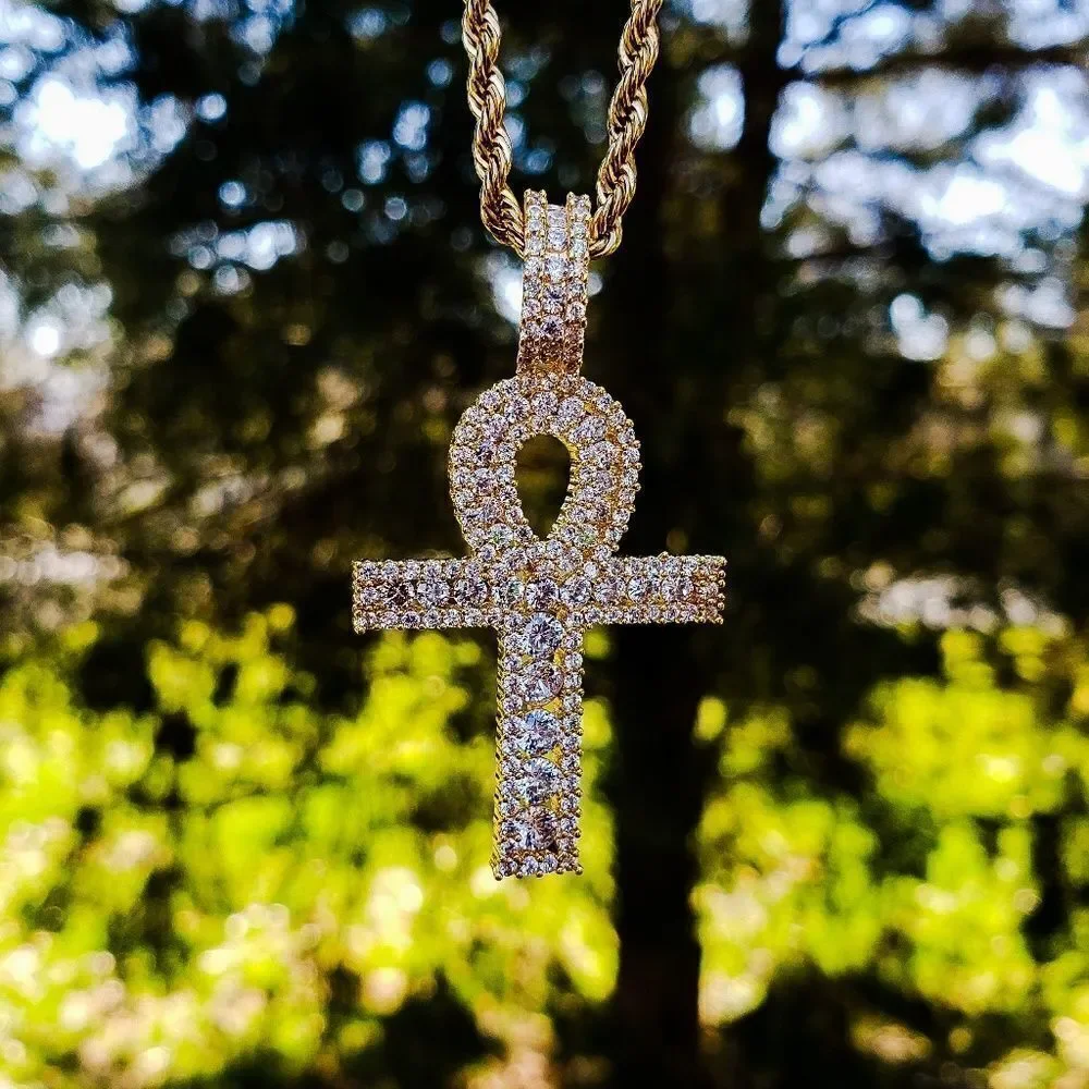 14K Gold Plated Iced Out Channel set Ankh Chain